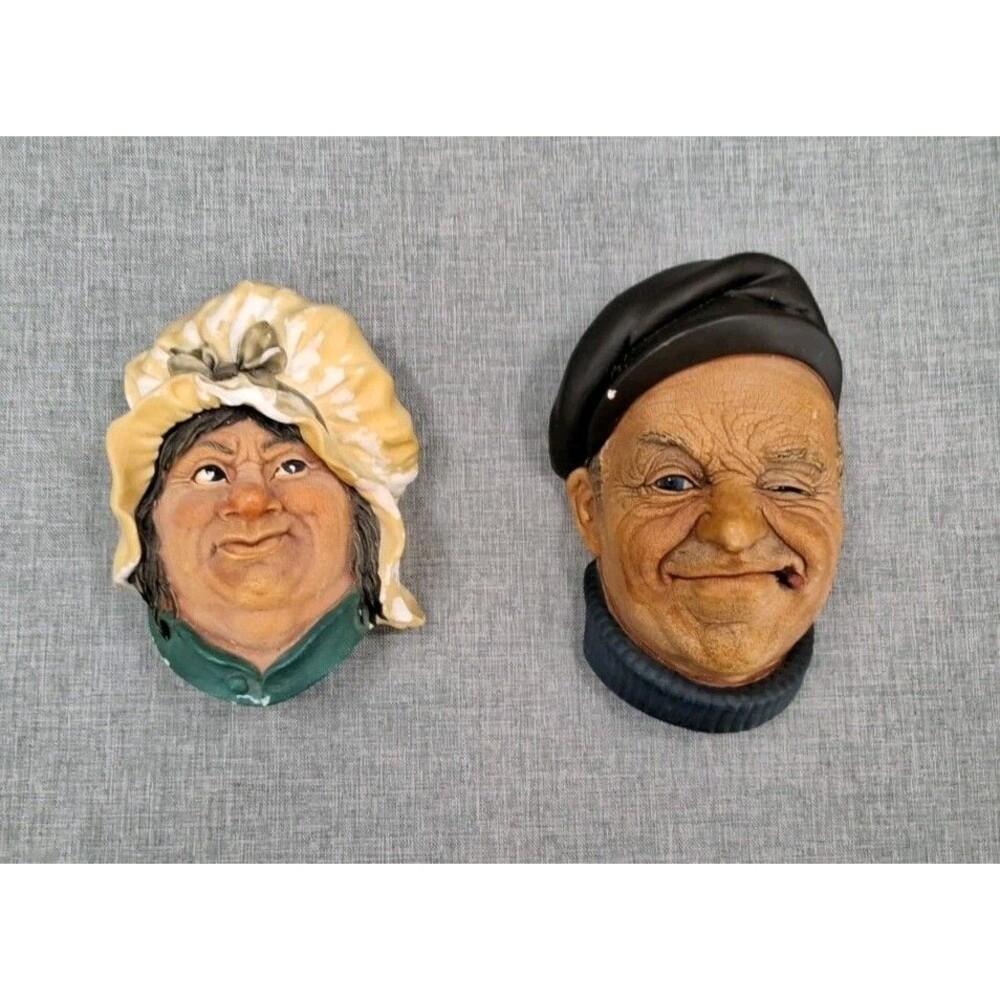 Bossons Chalkware Boatman 1967 & Sarah Gamp 1964 England Handpainted
